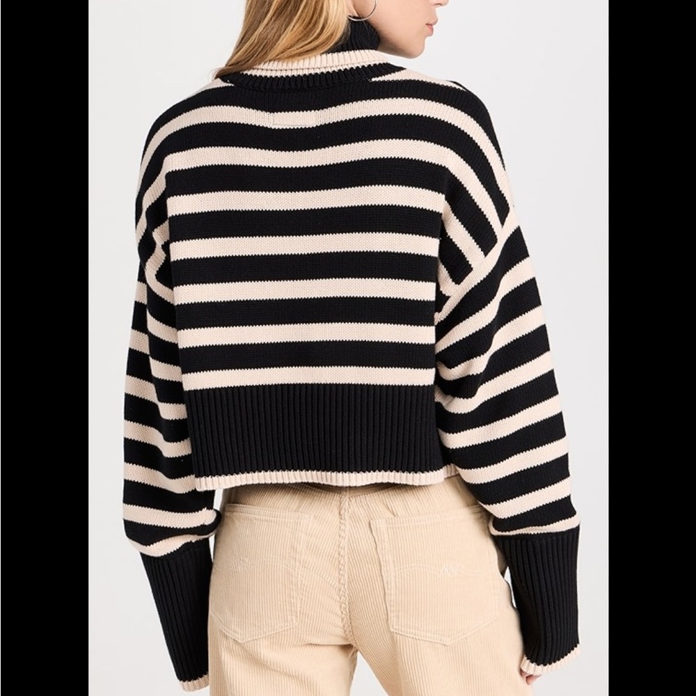 Denimist Cropped Sailor‎ Stripe Turtleneck Sweater in Black/Tan - Picture 11 of 11